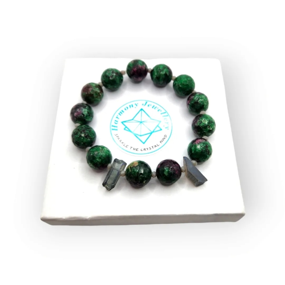 Faceted Ruby Zoisite Aura Quartz Bracelet 12 mm